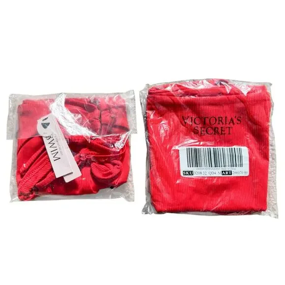 Victoria's Secret Swim Bottoms Red Ribbed High Waist Boyshort Bikini Bottom - Picture 1 of 3